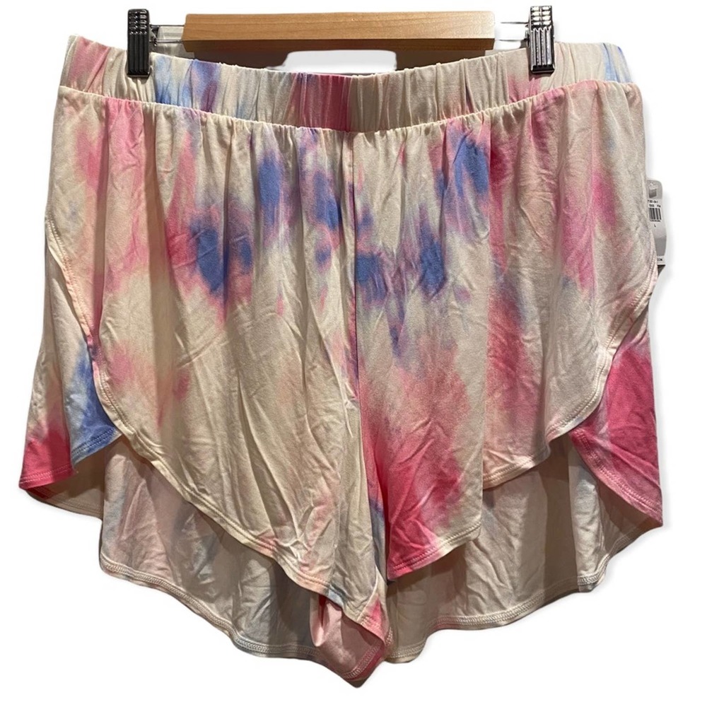 Old Navy Cream Tie-Dye Sleep Shorts with Pink & Blue Accents